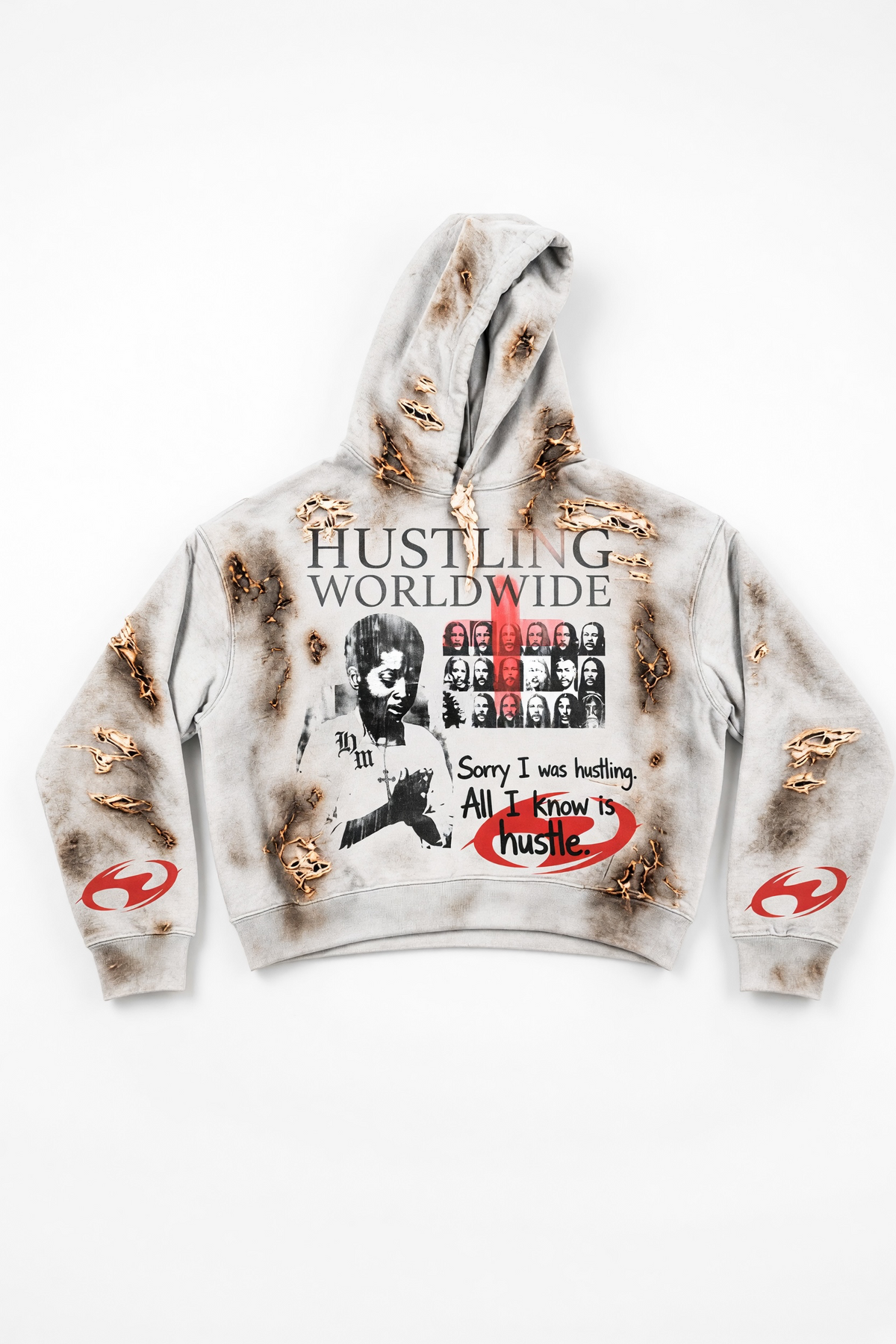 “Sorry I was Hustling” distressed hoodie
