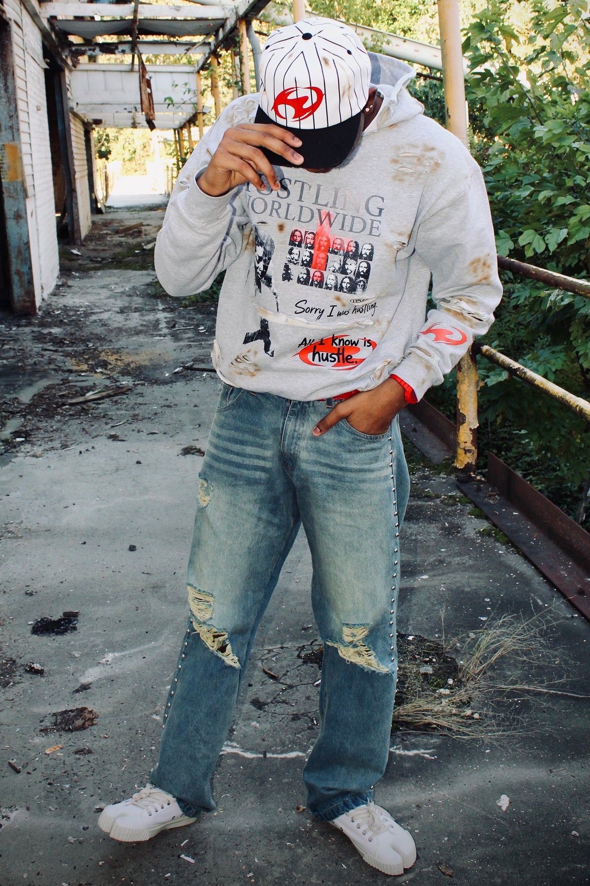 “Sorry I was Hustling” distressed hoodie
