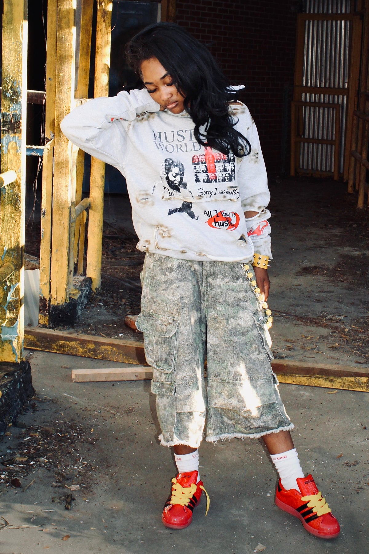 “Sorry I was Hustling” distressed hoodie